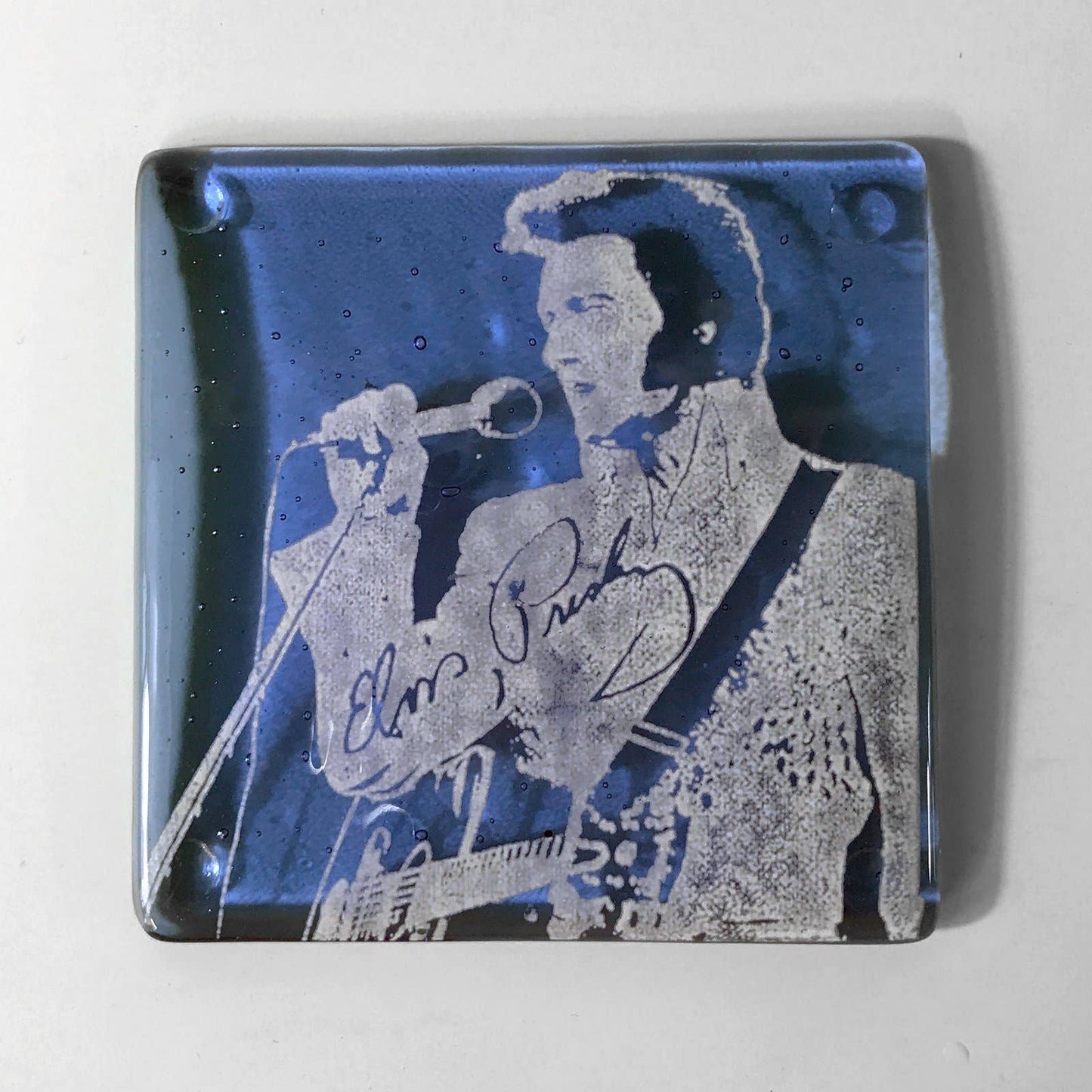 Elvis Blue Handmade Fused Glass Coaster