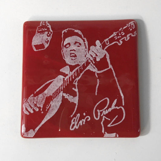 Elvis Red Fused Glass Coaster Icon