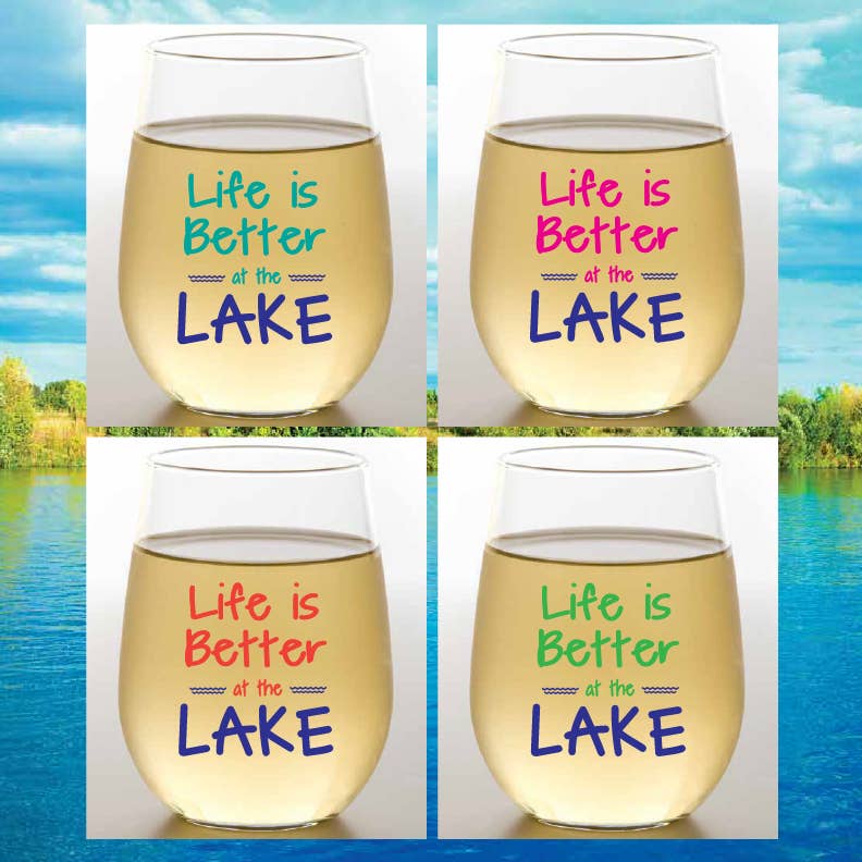LIFE IS BETTER AT THE LAKE Wine Glasses 4PK