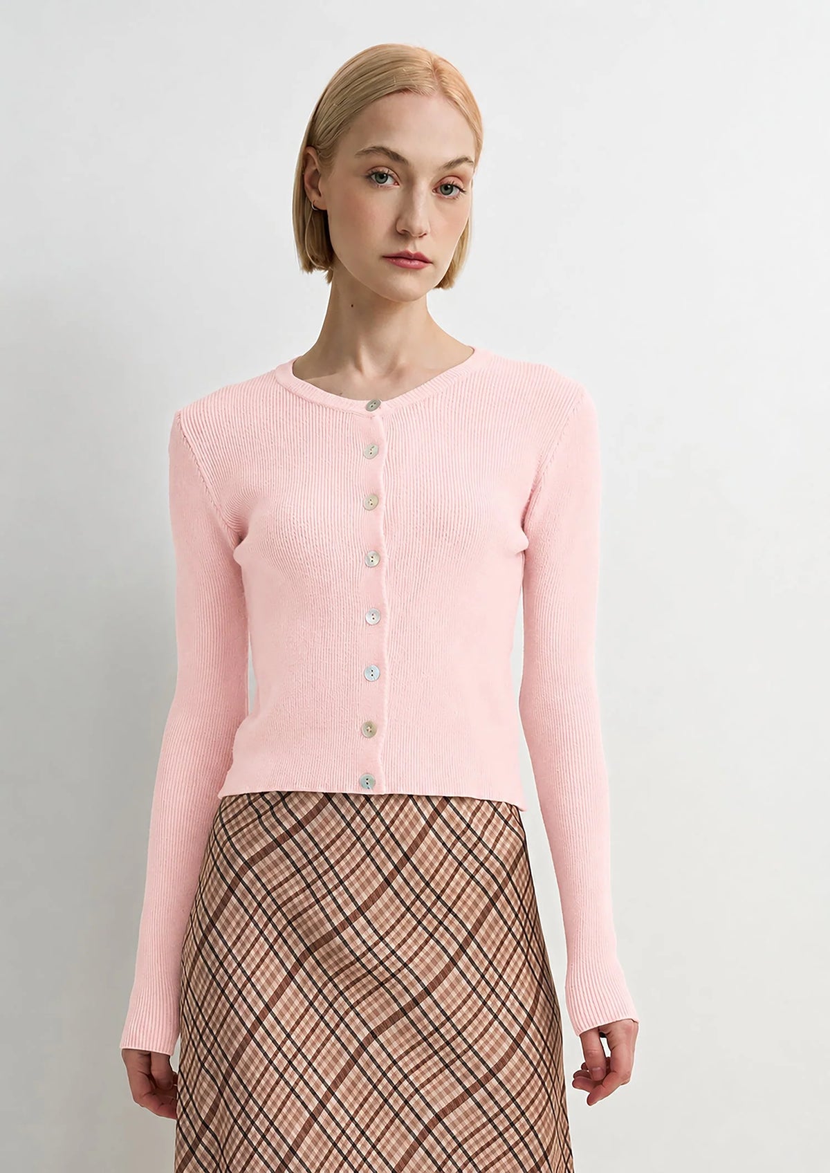 Beige Plaid Skirt