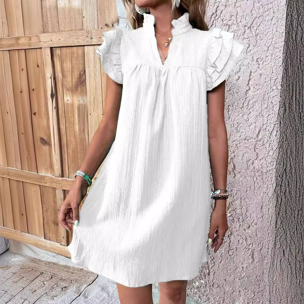 White Lotus Sleeve V-neck dress