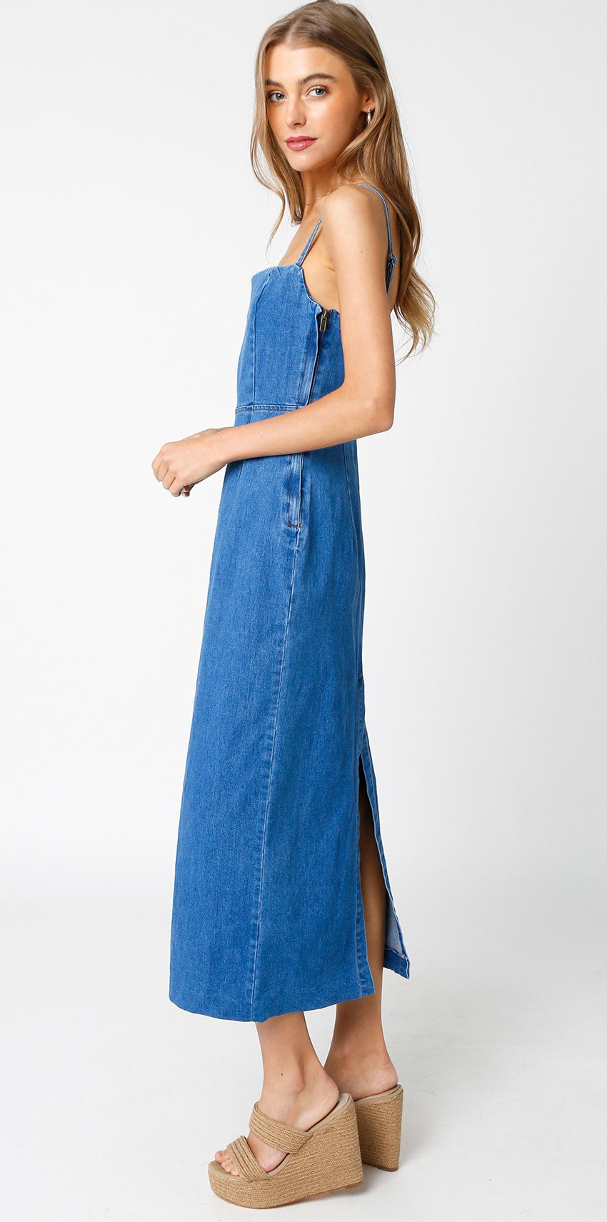 Olivaceous  Madelyn Denim Midi Dress