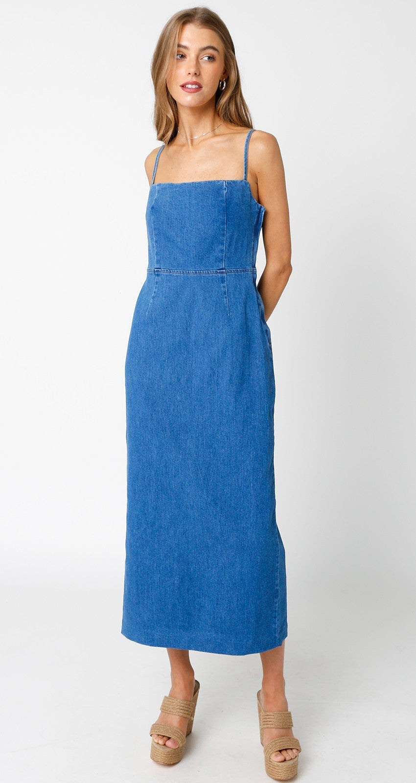 Olivaceous  Madelyn Denim Midi Dress