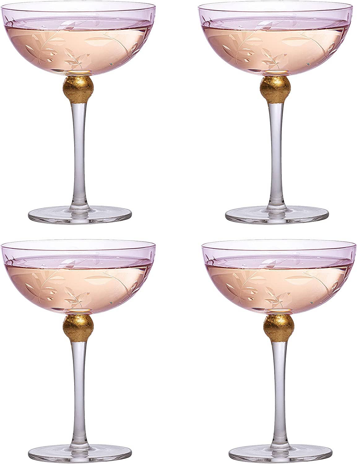 Pallo Tinted Colored Coupe Art Deco Glasses | Set of 4 | 8oz