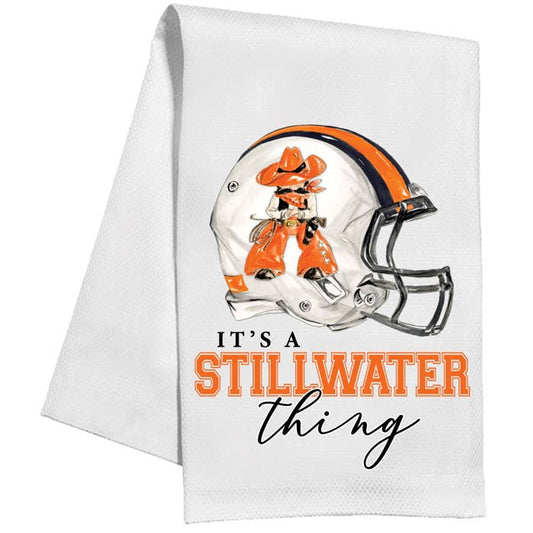 Stillwater Thing Helmet Orange & Black Cowboy Kitchen Towel