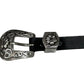 Black Leather Belt with flower buckle