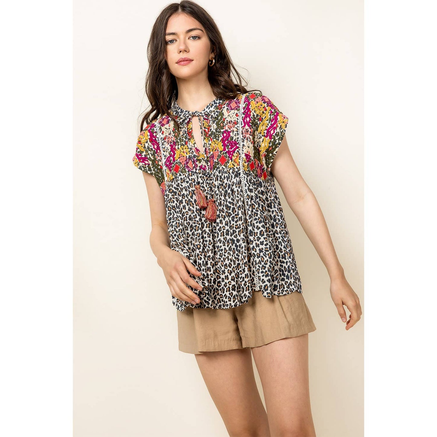 Embroidered Leopard Print Top
