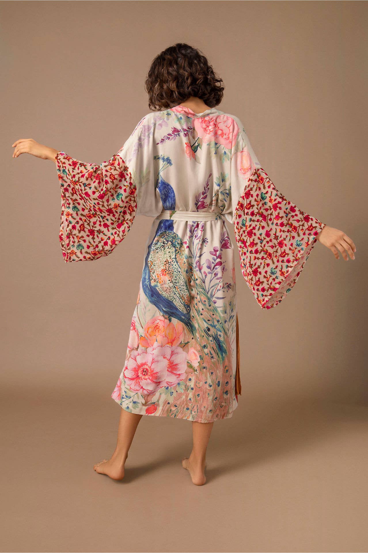 Retro Oriental Peacock Kimono Beach /Cover Up