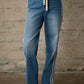 Side Stripe Straight Leg Jeans: MEDIUM WASH