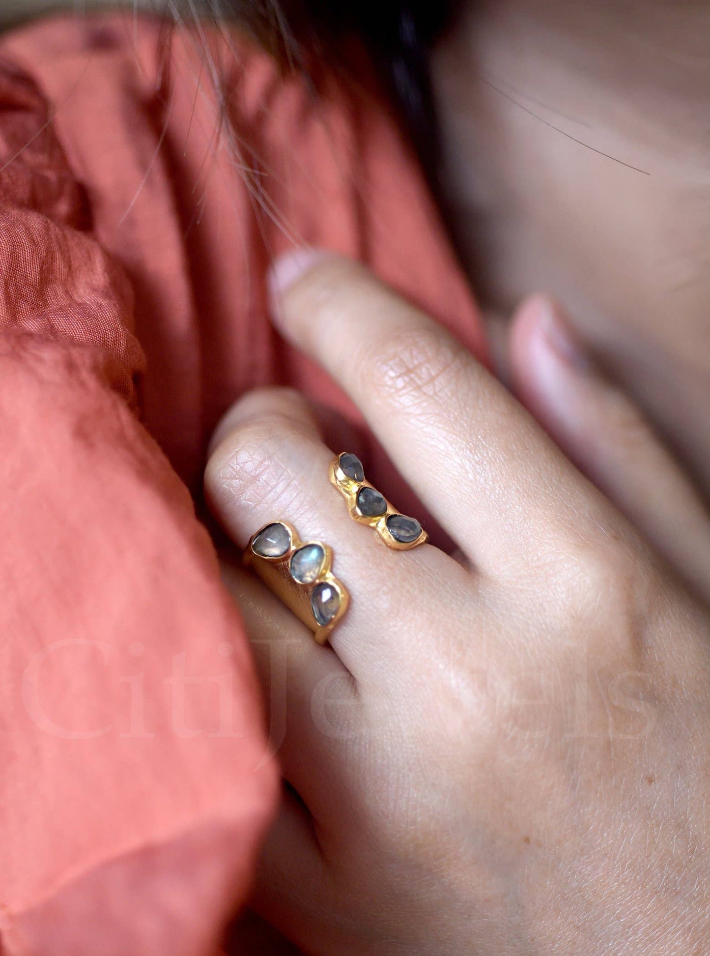 Handmade Multi Gemstone Cuff Ring: Turquoise