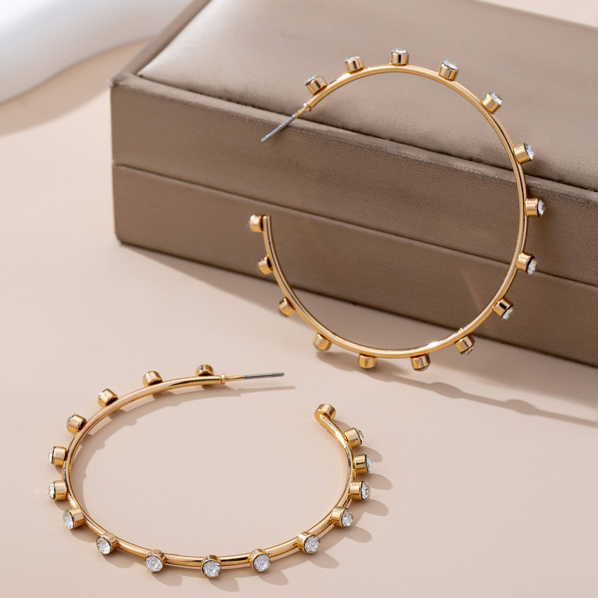 Crystal-Studded Gold Hoop Earrings GOLD