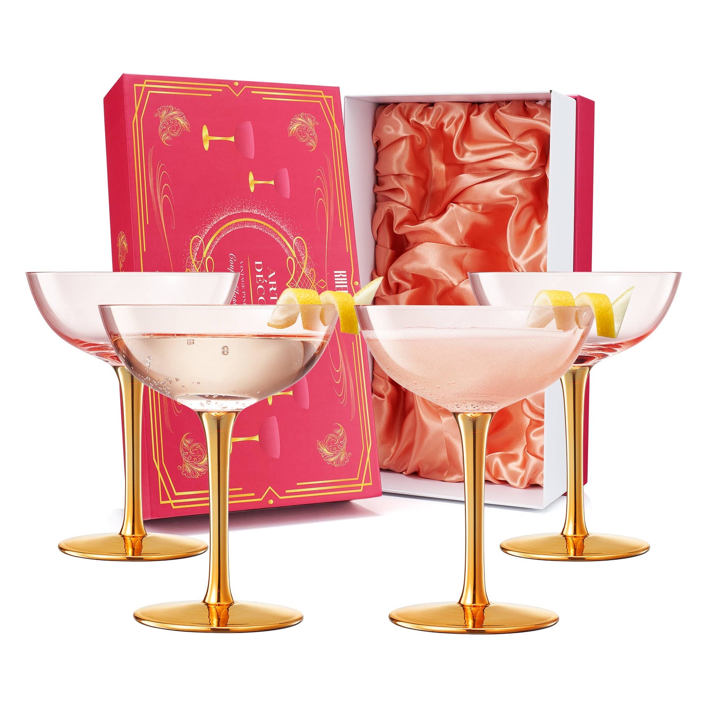 Art Deco Vintage Pink Coupe|Set of 4