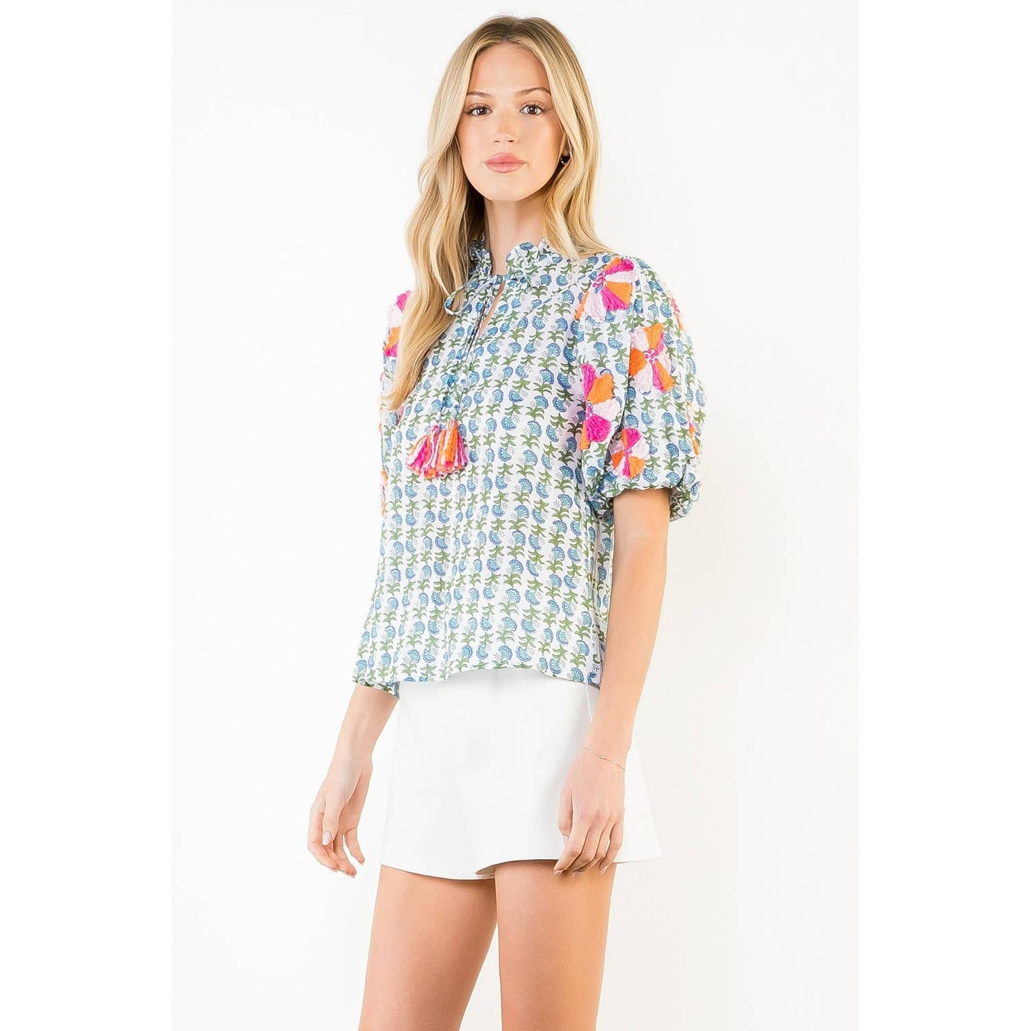 Floral Print Embroidered Top