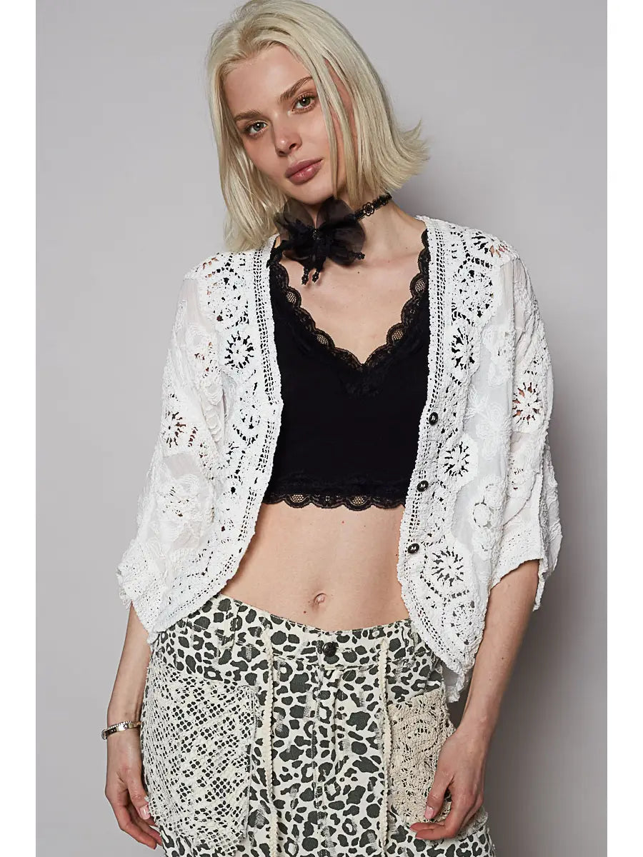 Crochet Woven Cardigan Top
