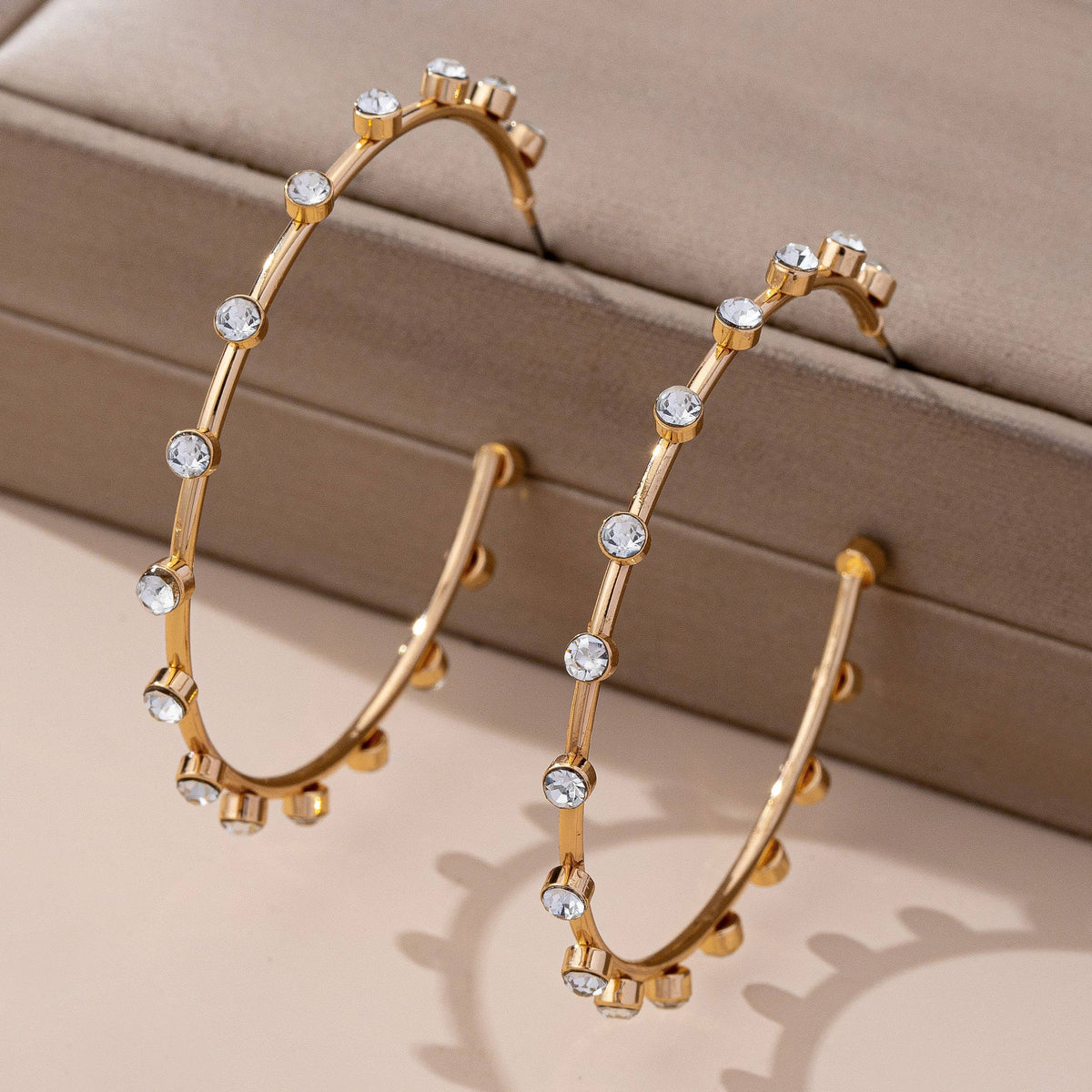 Crystal-Studded Gold Hoop Earrings GOLD
