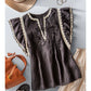 Lace Trim Pintuck Flutter Sleeve Blouse