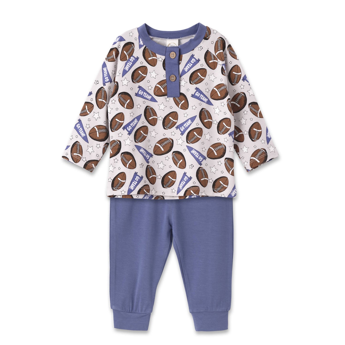 Baby Boy Football Outfit – Bamboo Henley I  Shirt & Pants Set: 9-12M