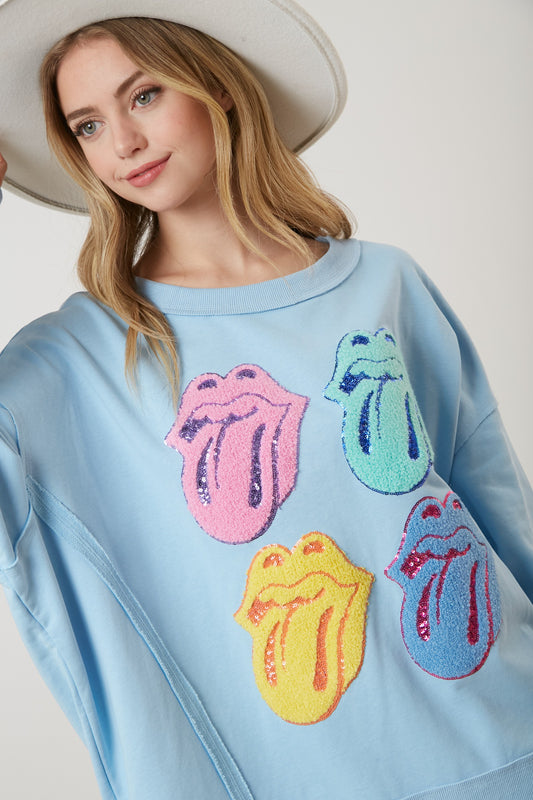 Rolling Stones Towel and Sequin tongue Sweatshirt