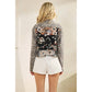 Leopard Denim Jacket with Floral Sequin Back Contrast