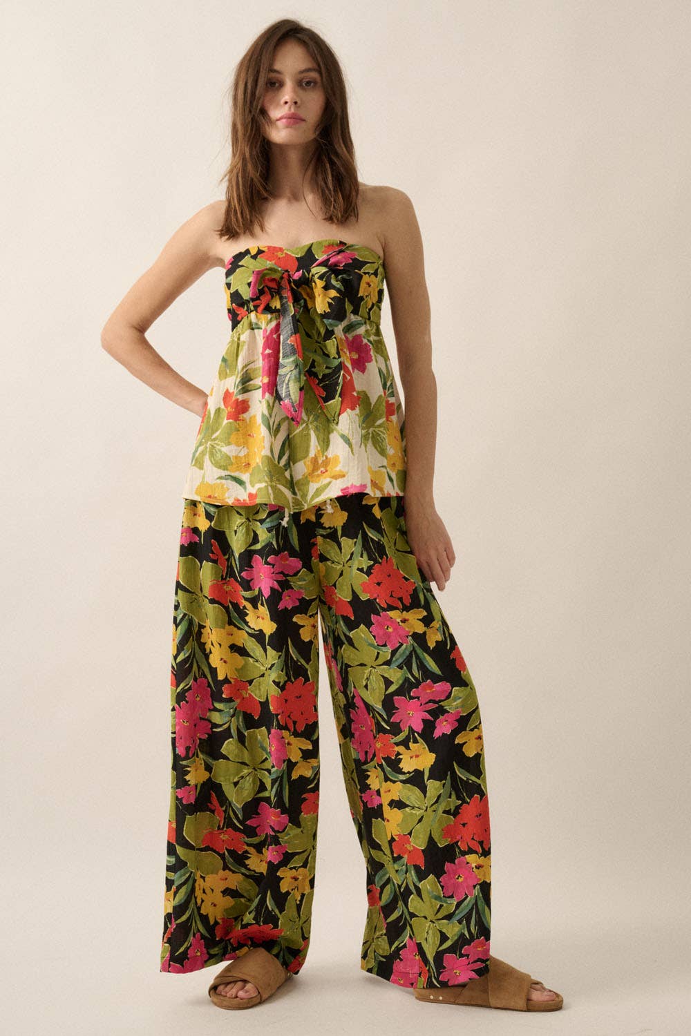 Floral-Print Wide-Leg Drawstring Pants