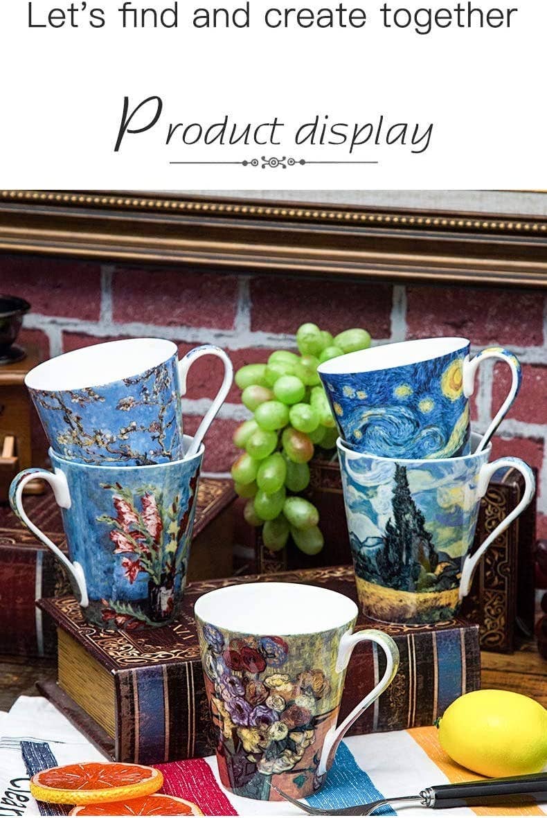 Van Gogh Bone China Set of 5 Large Mugs for Coffee and Tea