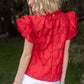 Red Floral Ruffle Sleeve Top