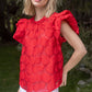 Red Floral Ruffle Sleeve Top