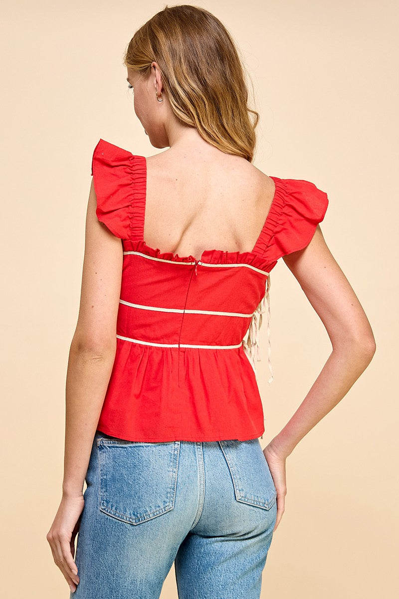 Ruched Detail Ruffled Top