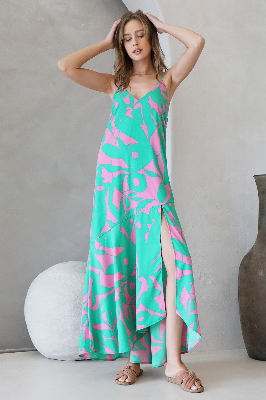 Bold Tropics Side Slit Maxi Dress