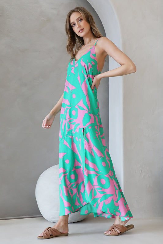 Bold Tropics Side Slit Maxi Dress
