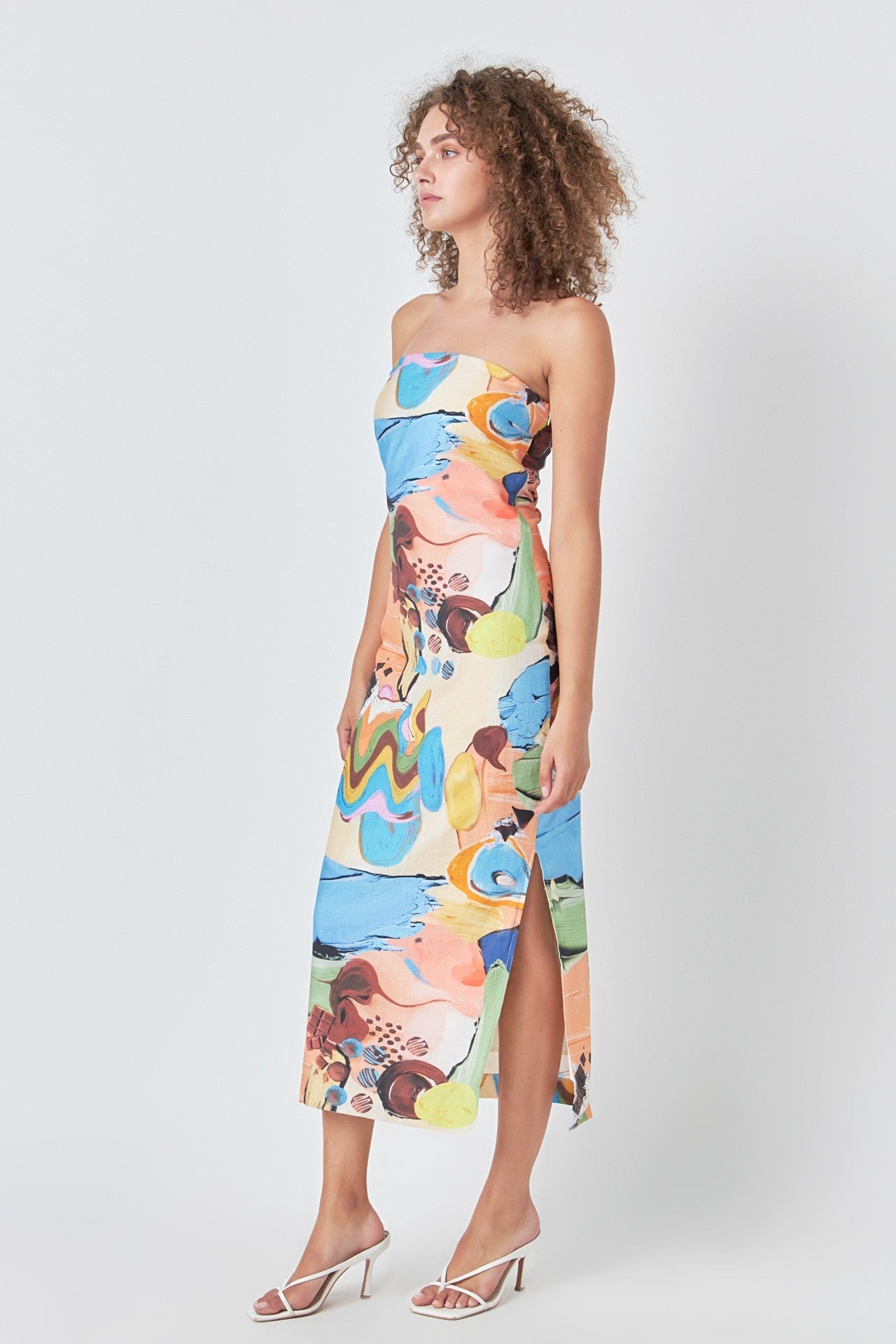 Abstract Print Strapless Midi