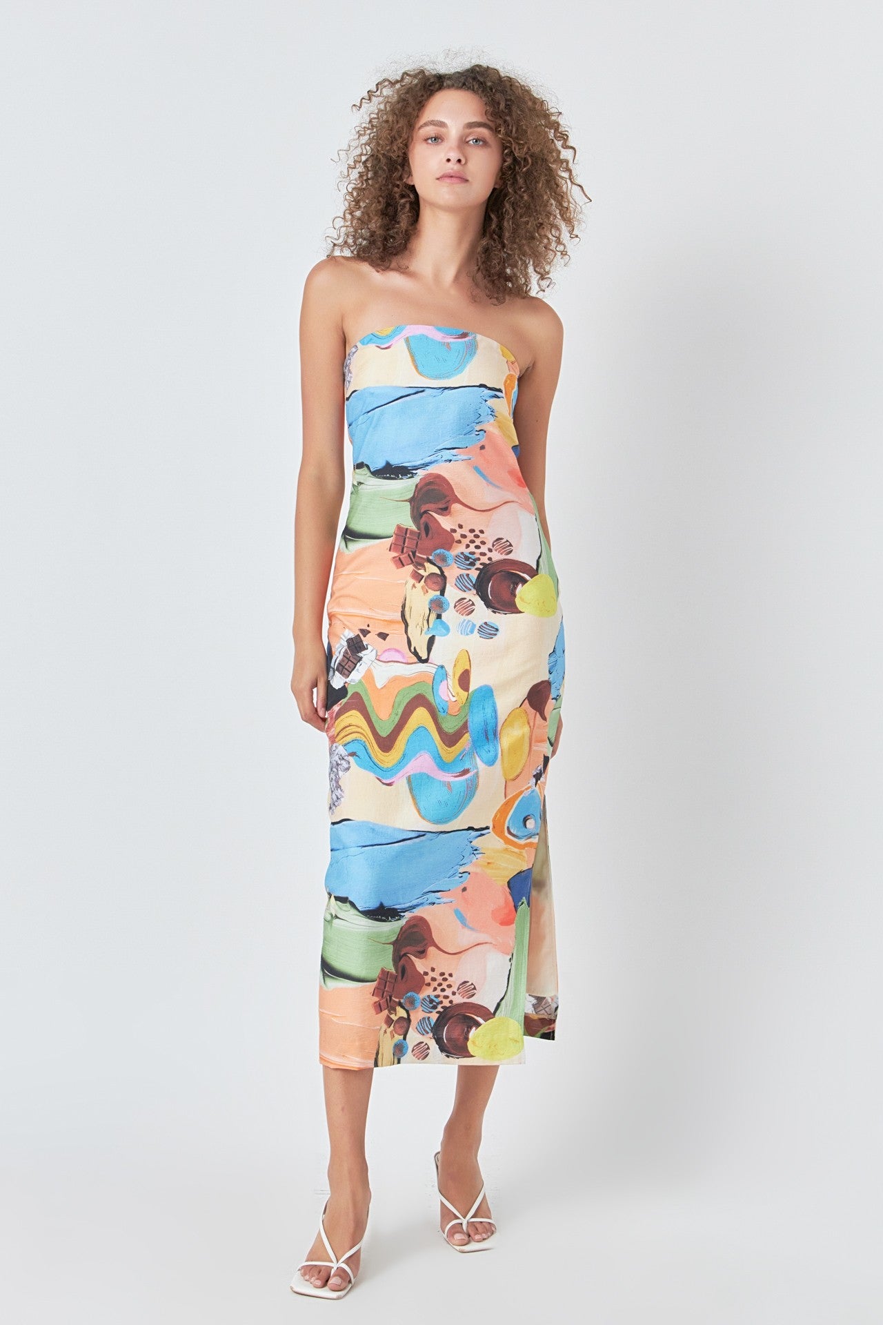 Abstract Print Strapless Midi