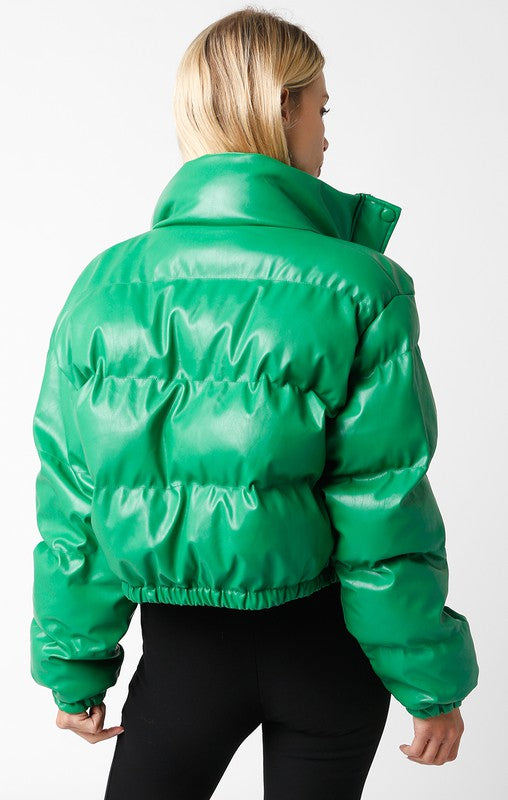 Faux Leather Green Puffer