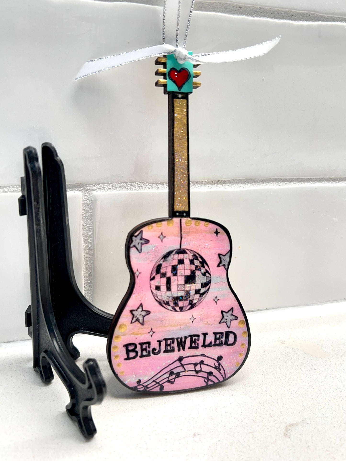 Taylor Swift ornament, BEJEWELED, hand painted mini guitar