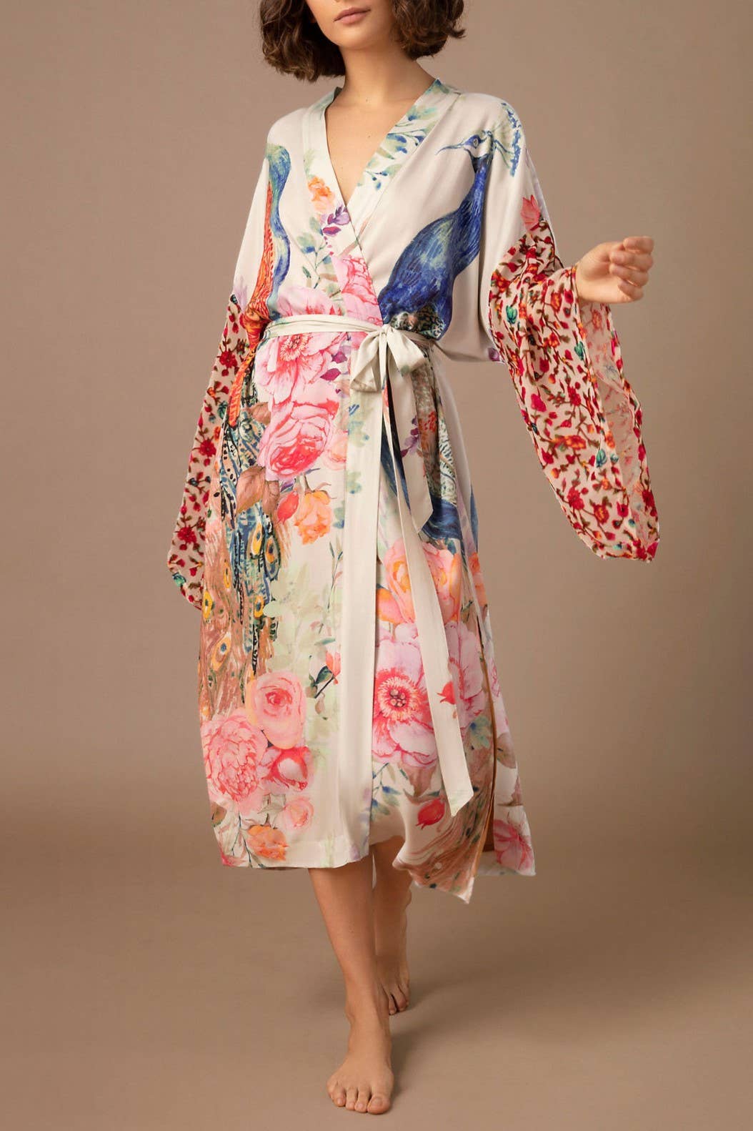 Retro Oriental Peacock Kimono Beach /Cover Up