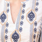 Embroidered Yoke Stripe Puff Sleeve Top