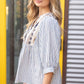 Embroidered Yoke Stripe Puff Sleeve Top