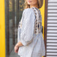 Embroidered Yoke Stripe Puff Sleeve Top