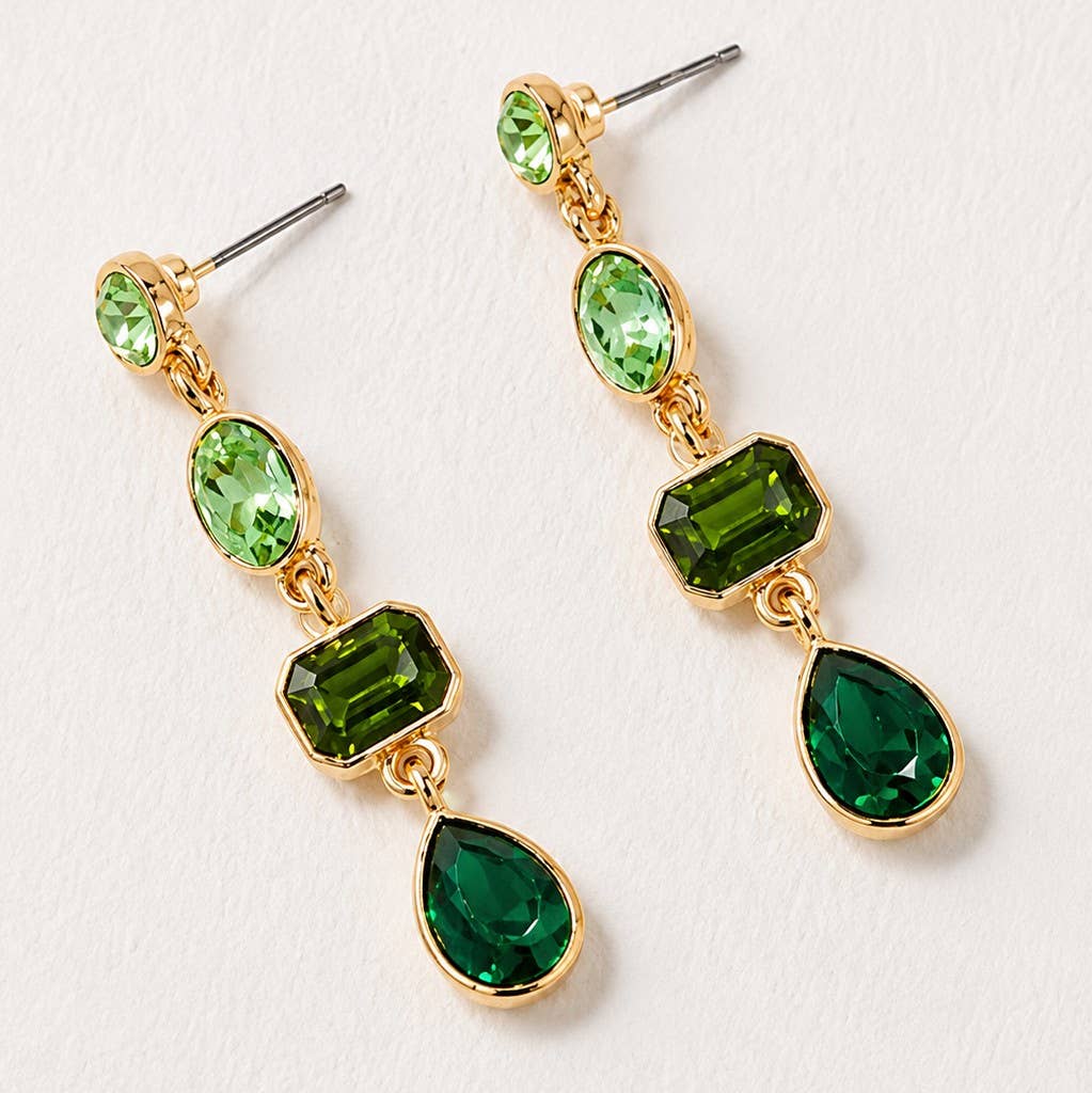 4 Tier Drop Layer Rhinestone Earrings EMERALD
