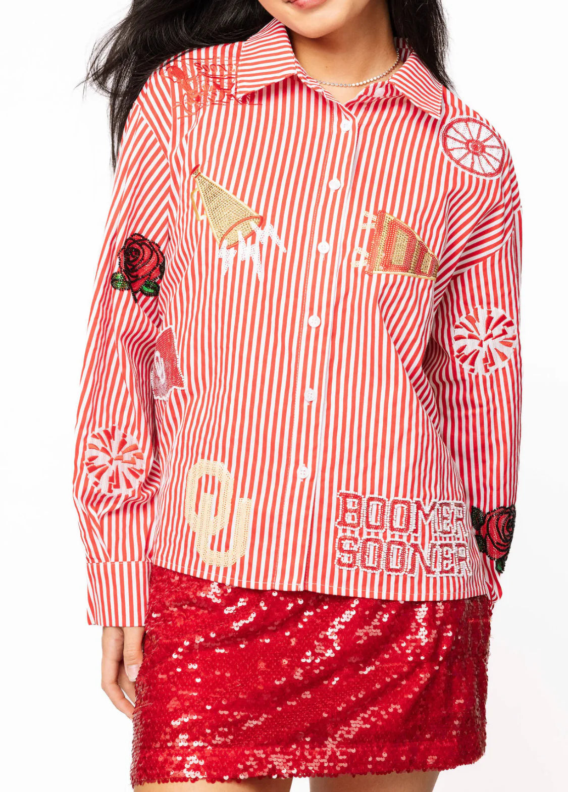 Oklahoma Mini Icon Striped Button Down Queen of Sparkles