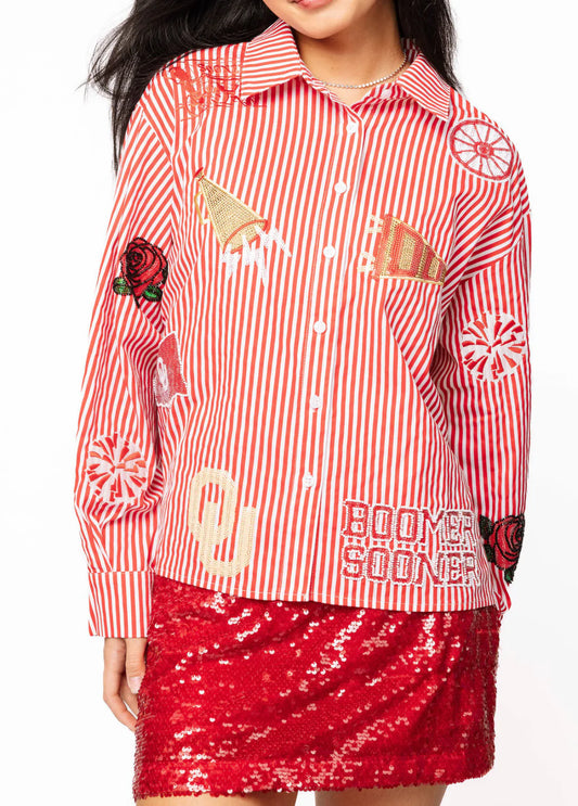 Oklahoma Mini Icon Striped Button Down Queen of Sparkles