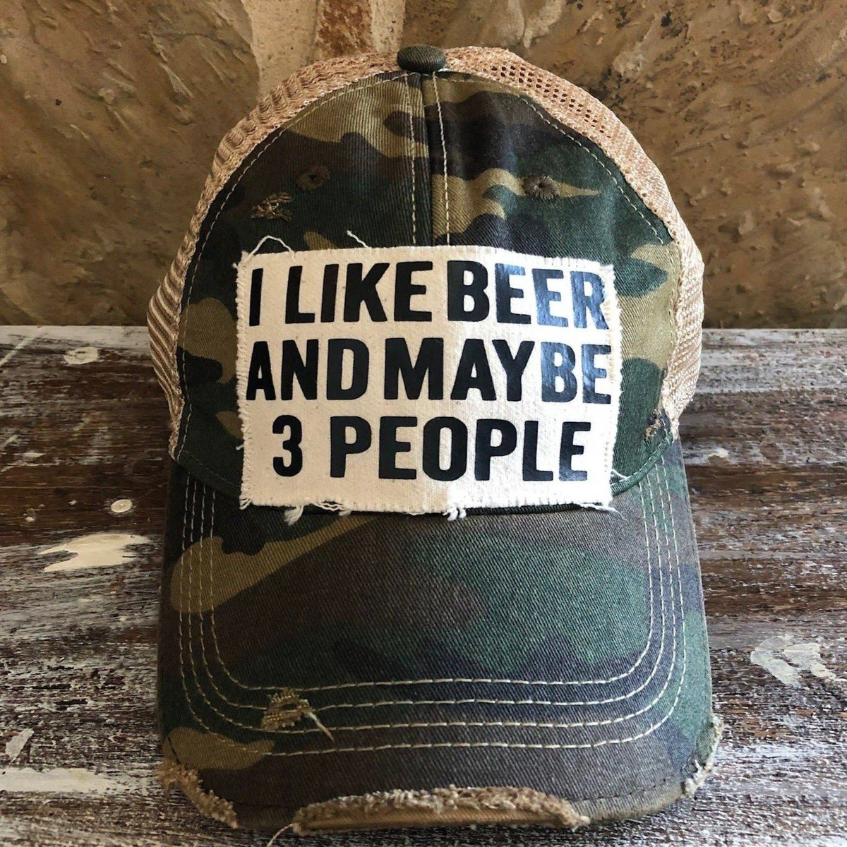 I Like Beer & Maybe 3 People Camo Snapback Hat