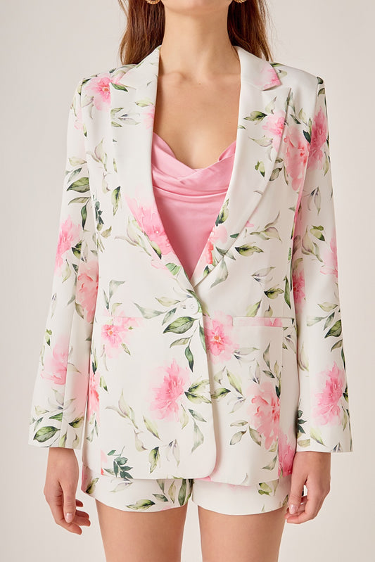 Single Breasted Rose Print Blazer