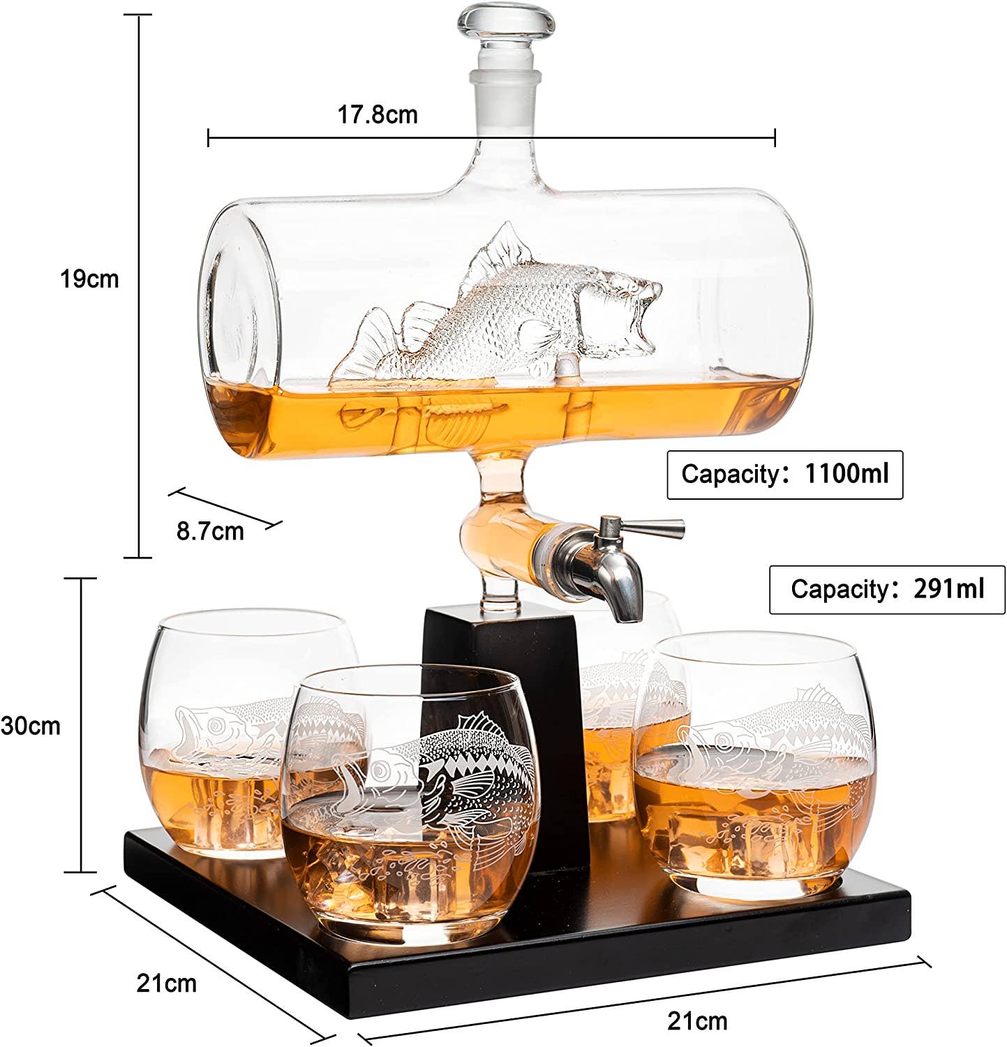 Bass Fish Wine & Whiskey Decanter Set | 1100ml