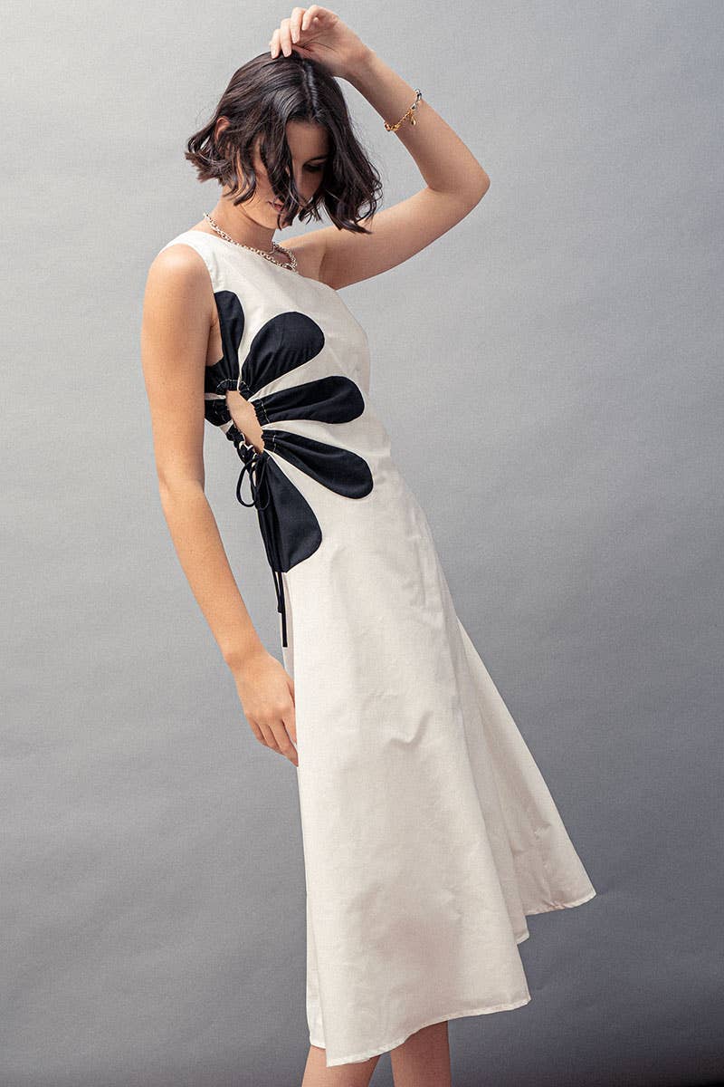 Floral Applique One Shoulder Lace Up