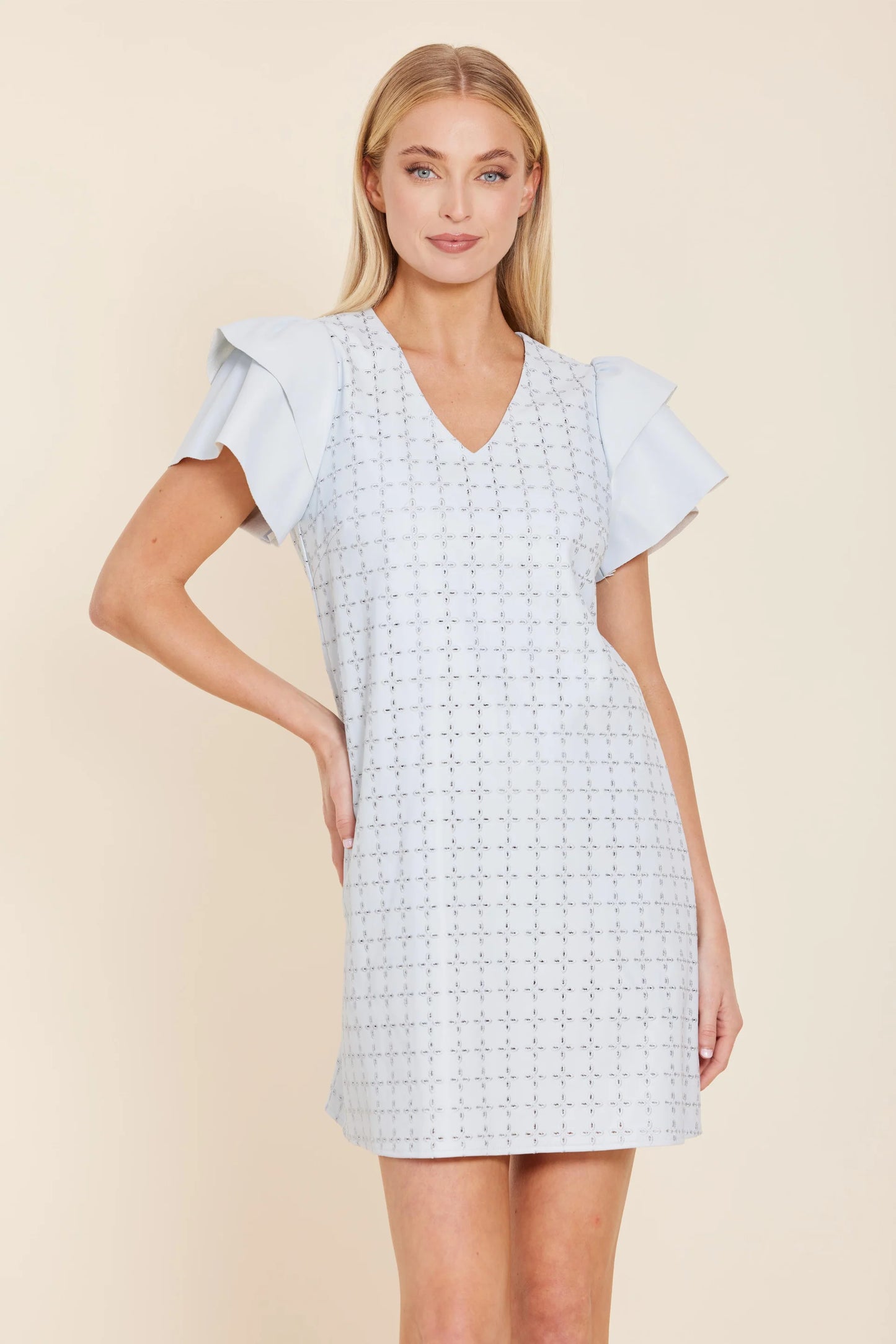 Vegan Leather Flutter Sleeve Dress