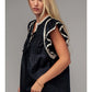 Lace Trim Pintuck Flutter Sleeve Blouse