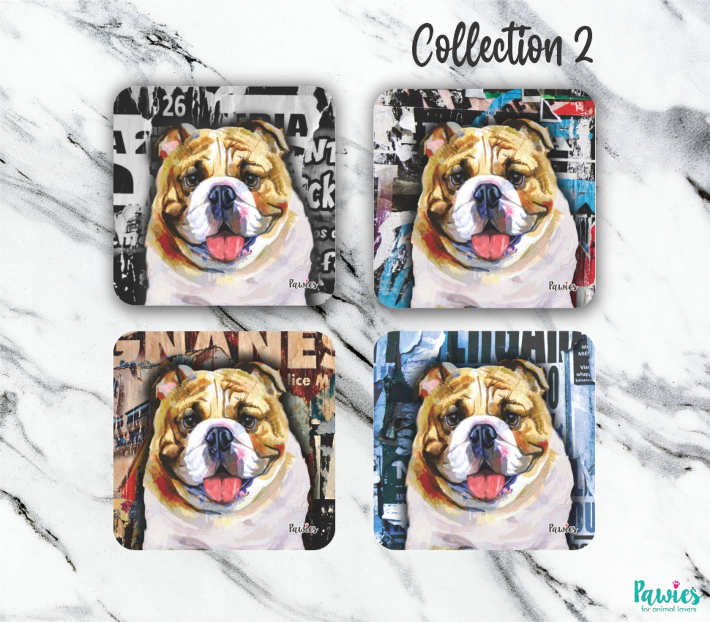 Bulldog Tan & White Set of 4 Coasters