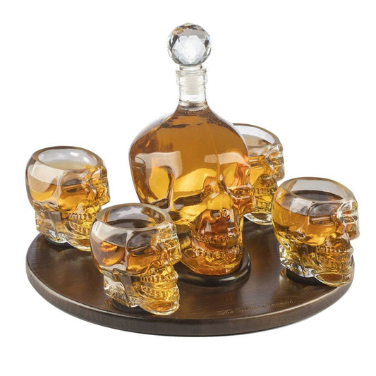 Skull Decanter Set & 4 Skeleton Shot Glasses