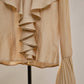 Khaki Pleated Ruffle Detail Blouse